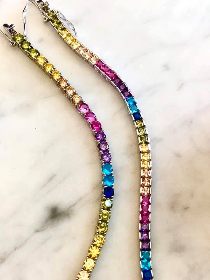 Colorful gemstone tennis-style necklace